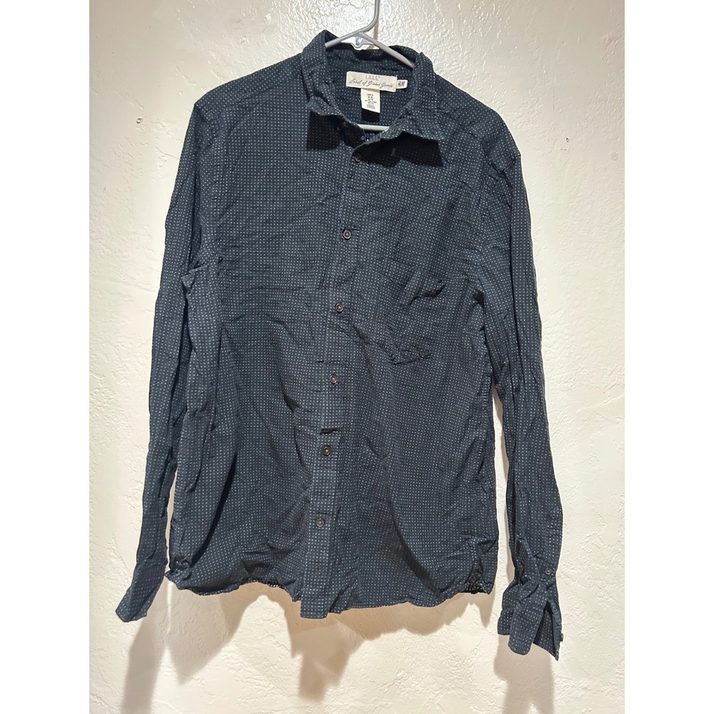 HM LOGG Mens XL Long Sleeve Button Down Shirt Micro Dot Navy Black‎ Cotton